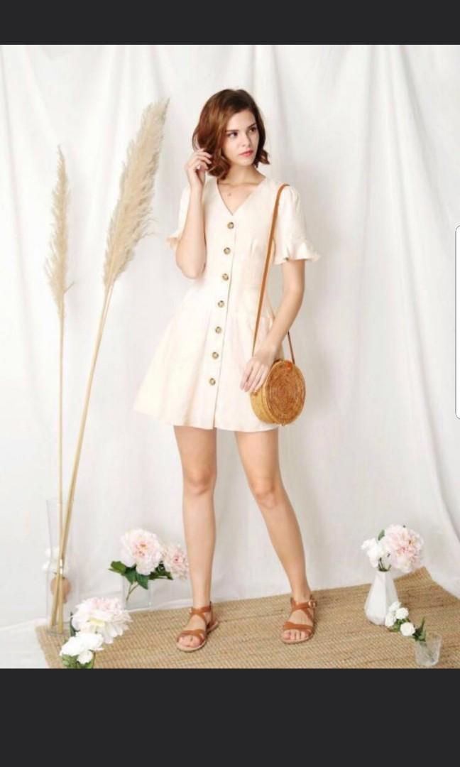 beige button down dress