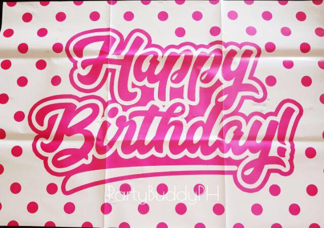 Birthday Tarpaulin (Category: Occasions & Party Supplies) located in Pasig City. Submitted by carmelaes (Listing ID 216819803, Image 1). Description: 85cm x 58cm Blue Pink.