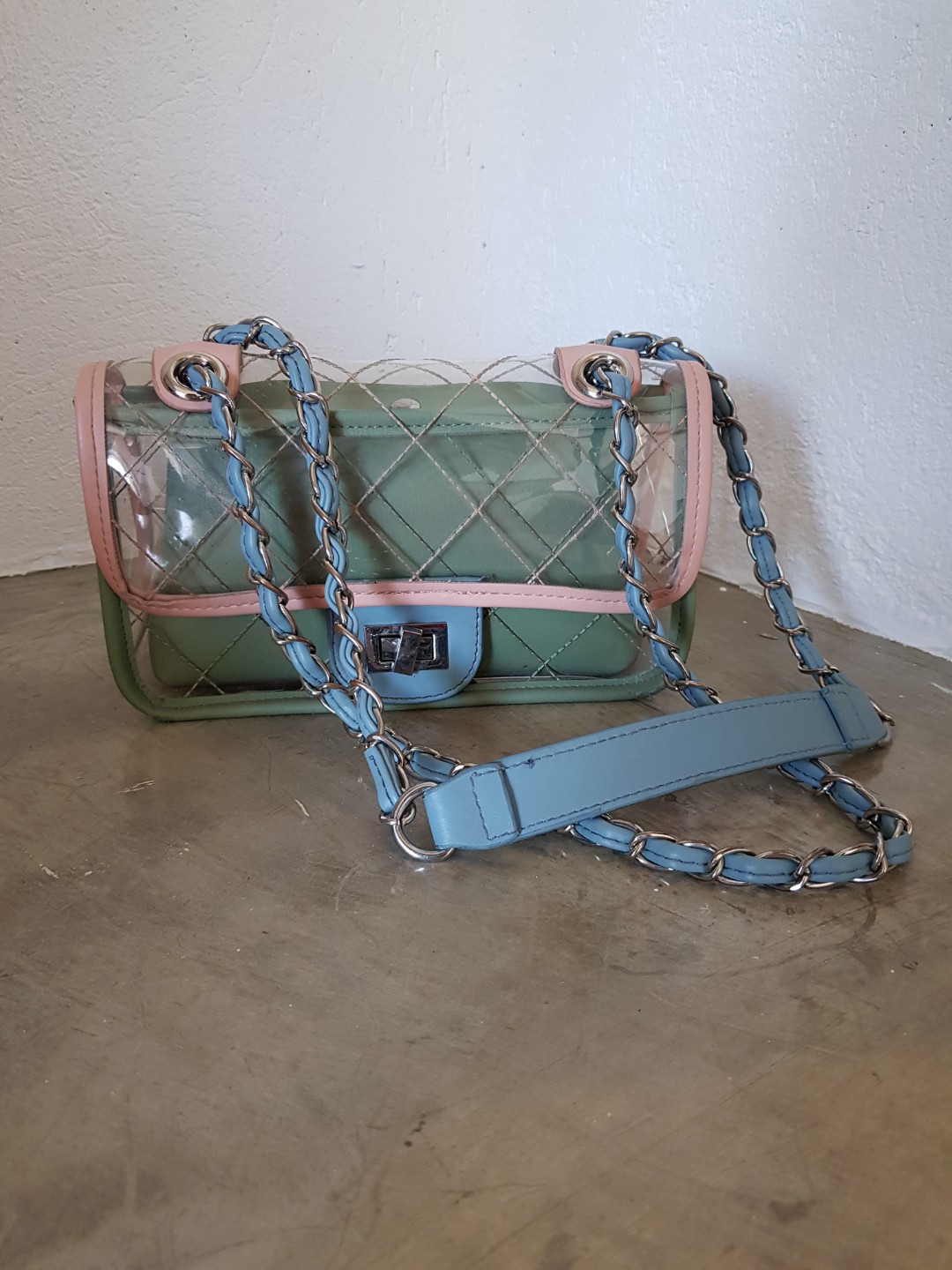 Chanel inspired clear PVC pastel cross body bag, Women's Fashion