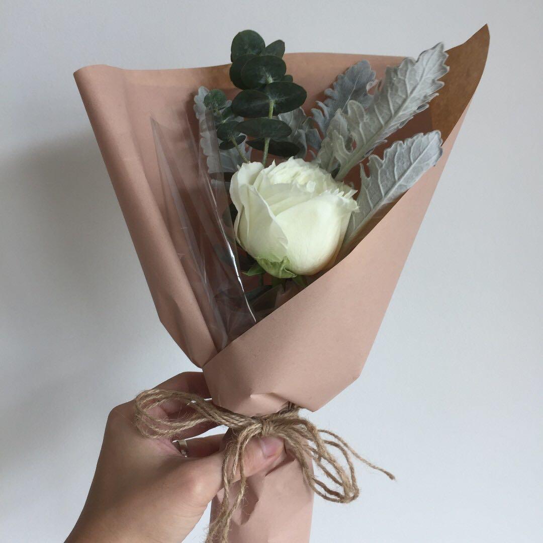 Cheap Af 3 Only Sold Out Single Stalk White Rose Bouquet With Matching Leaves Gardening Flowers Bouquets On Carousell
