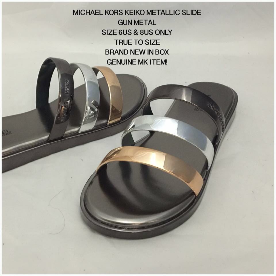 CLEARANCE SALE Michael Kors Keiko Metallic Slide Women s Fashion Footwear Slippers and slides on Carousell