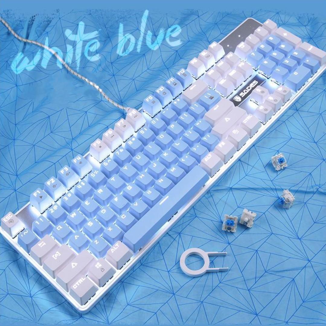 Sades K10 V2 Blue White Mechanical Blue Switches Gaming Keyboard Electronics Computer Parts Accessories On Carousell