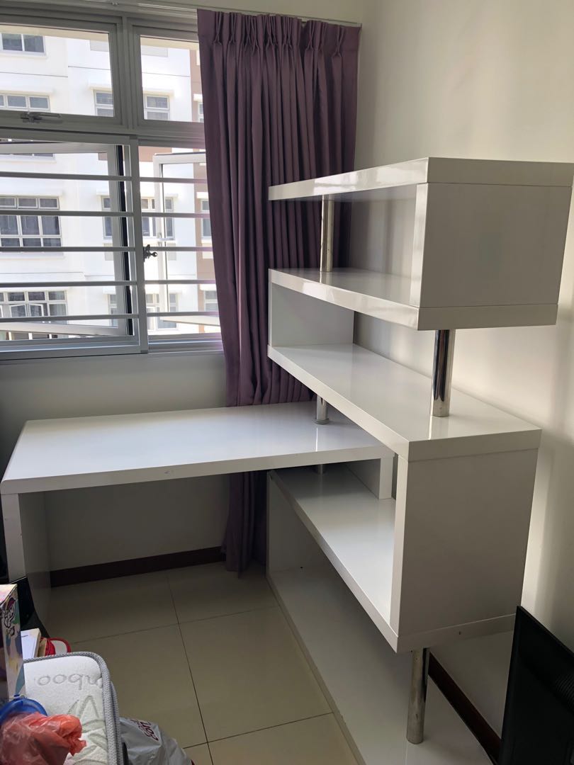 L Shape Study Table With Shelves, Furniture & Home Living, Furniture, Tables  & Sets On Carousell
