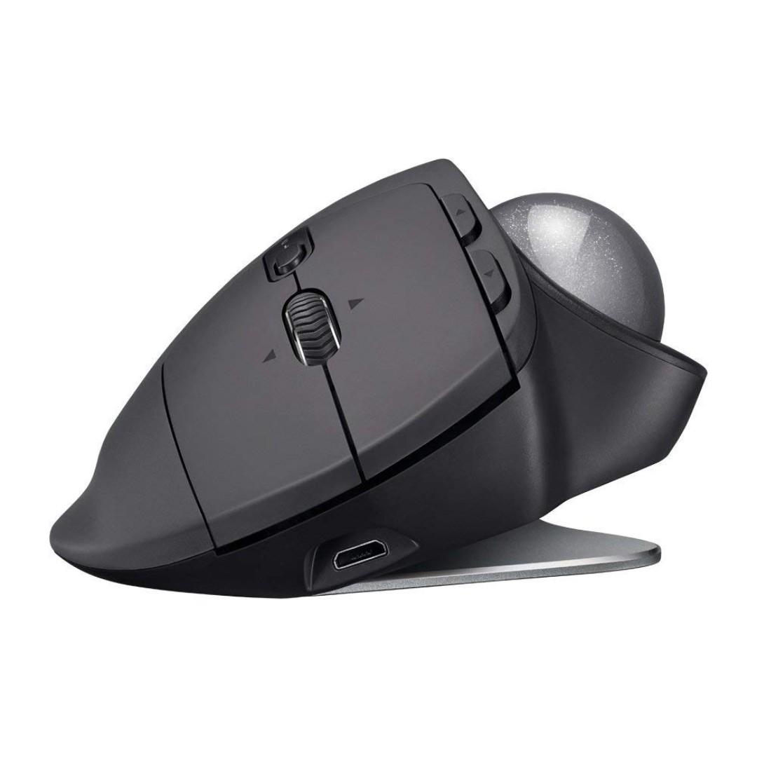 羅技 Logitech MX ERGO Plus 無線藍芽雙連線軌跡球充電滑鼠 M-R0065 w/ Tilt Stand, 電腦3C, 電腦