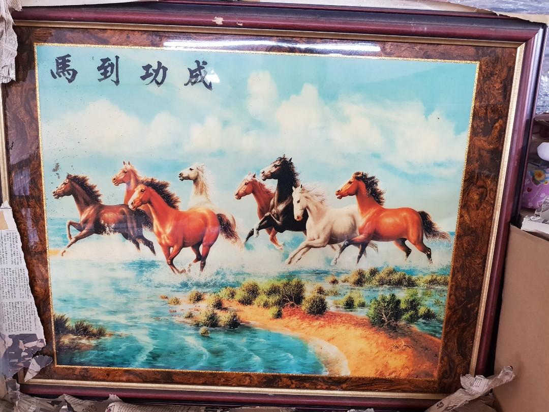 Mounted Painting Of 8 Running Horses Home Furniture Home Decor