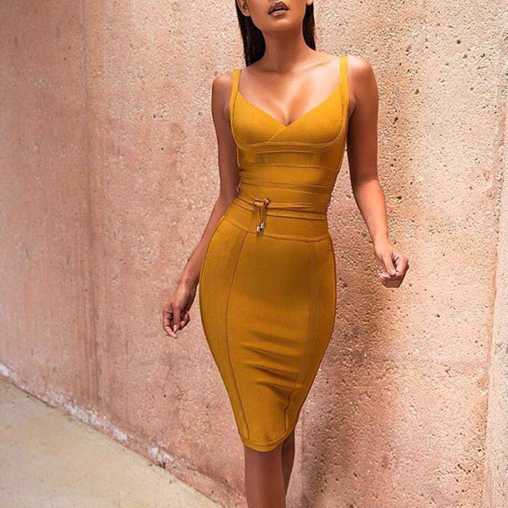 mustard yellow spaghetti strap dress