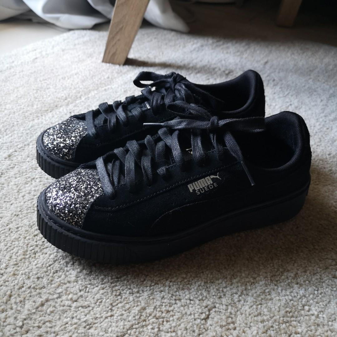 PUMA x Fenty Black Suede w Crushed Toe Glitter Women s Fashion