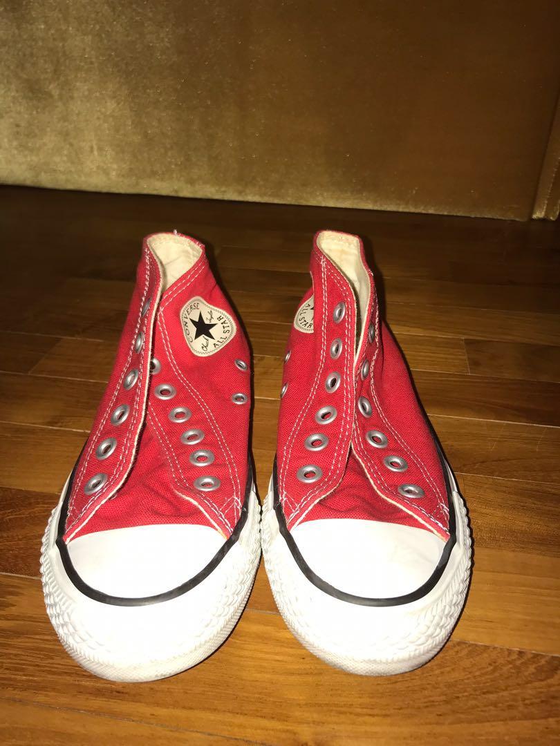 Red Converse High Tops w/o shoelaces 