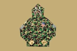bape x adidas sb shark hoodie green