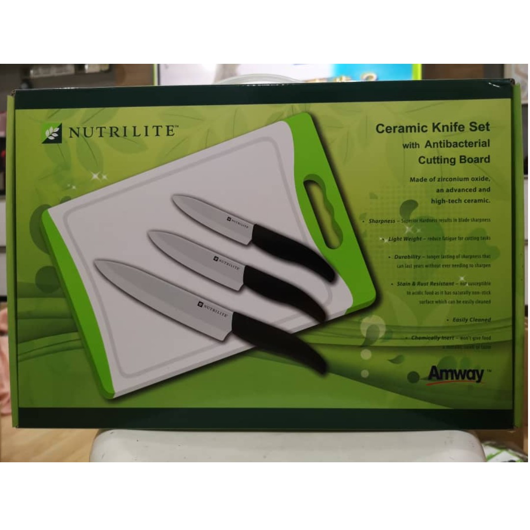 Amway Nutrilite Ceramic Knives Set with Cutting Board, Furniture & Home