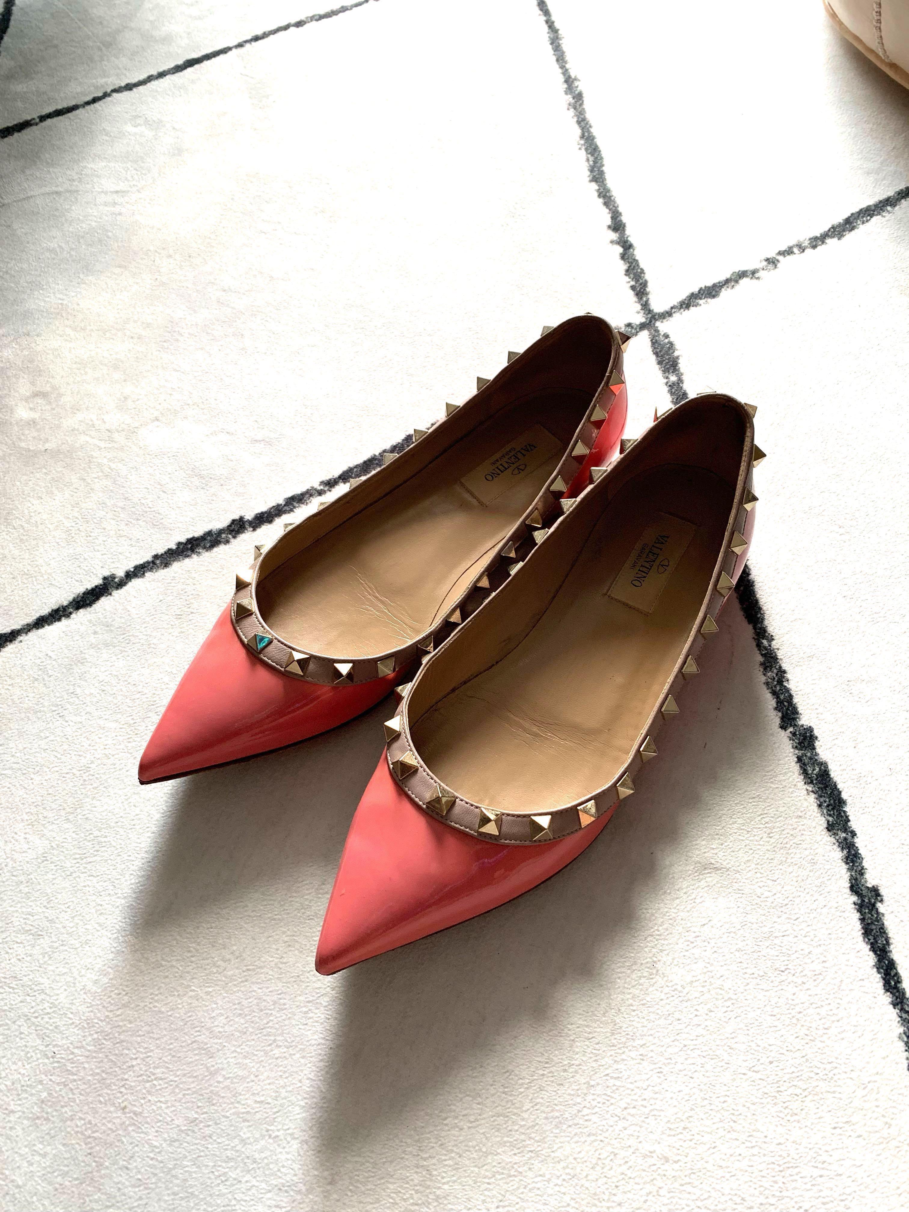 Authentic Preloved Valentino Rockstud Flats Salmon Pink Patent 37 5 Luxury Shoes On Carousell