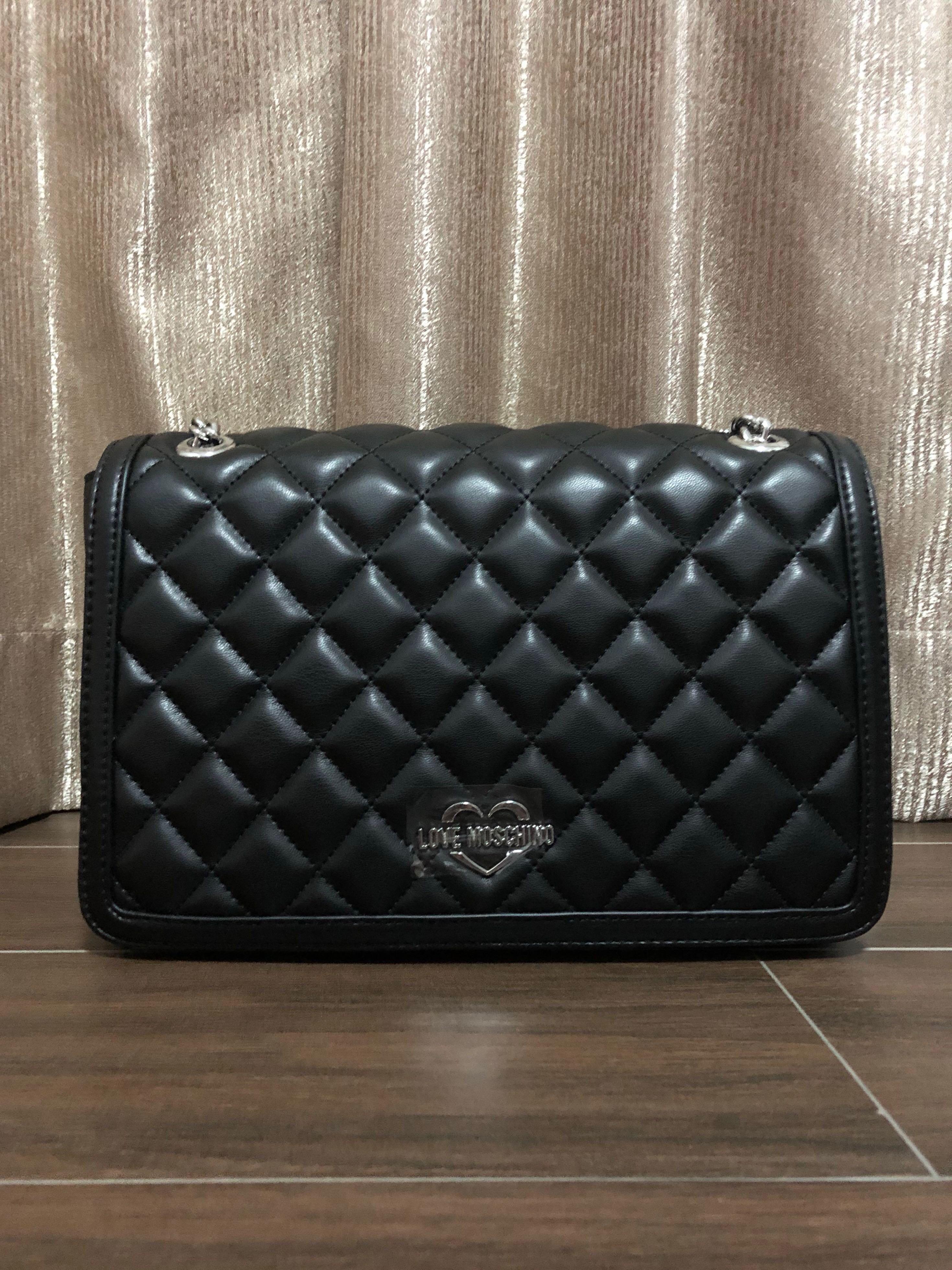 love moschino black quilted shoulder bag