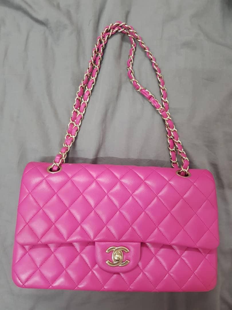 New Rare 22B CHANEL Fuchsia Pink Medium Classic Flap Bag Handbag