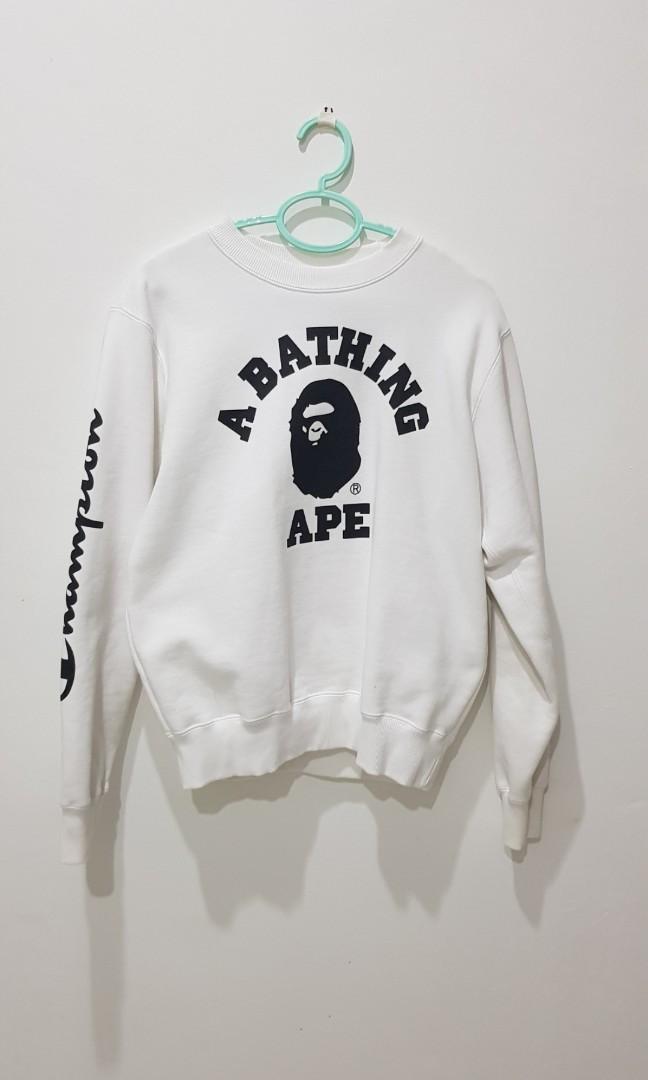 BAPE X CHAMPION COLLEGE CREWNECK SIZE S Men s Fashion Tops Sets Tshirts Polo Shirts on Carousell