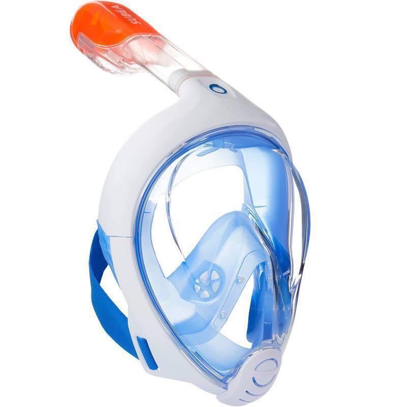 lobby Præsident For en dagstur Decathlon Full Face Snorkelling Mask Small/Medium Blue, Sports Equipment,  Sports & Games, Water Sports on Carousell