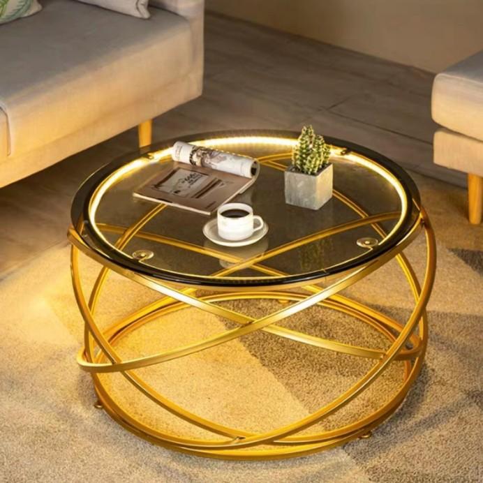 Gregorian Led Gold Tempered Glass Coffee Table Furniture