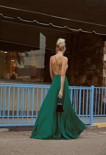 slim fit dress slacks Emerald Green Ruffled Straps A-Line Bridesmaid Dress with Slit –  FancyVestido main image 0