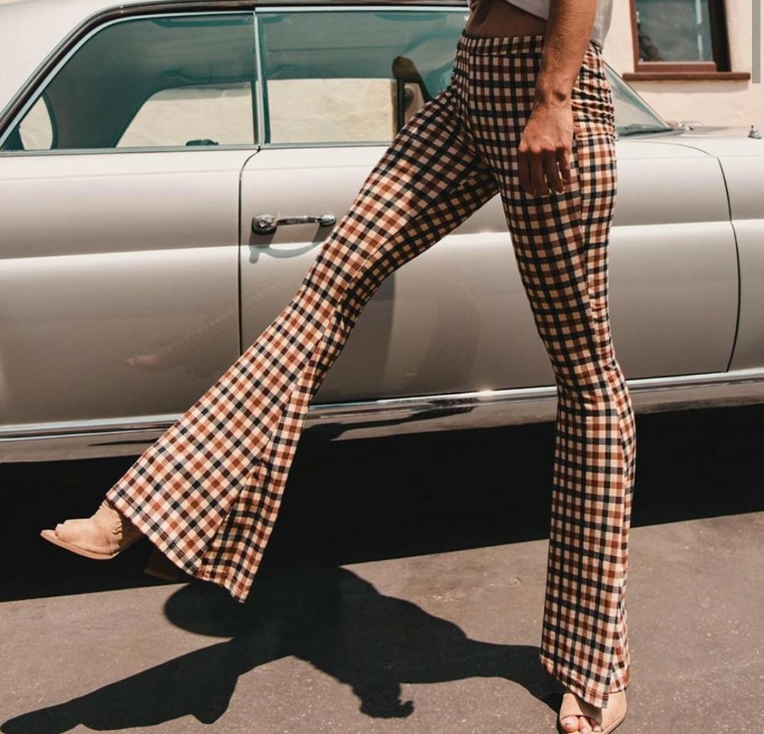 Retro Plaid Bell Bottom Pants Women s Fashion Bottoms Other Bottoms on Carousell