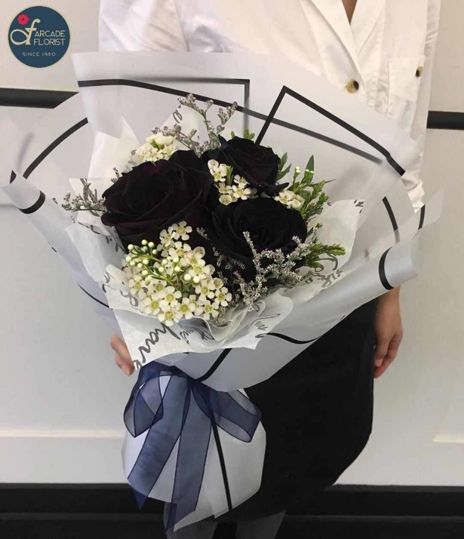 3 Stalks Artificial Black Rose Artificial Flower Bouquet Rose Flower Flower Bouquet