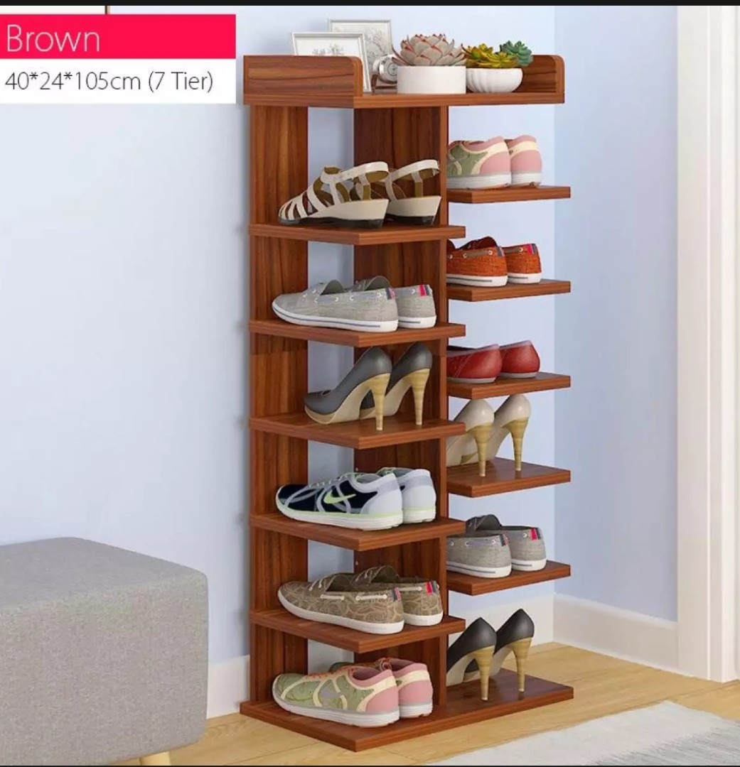 7 Tier Wooden Shoe Rack Household Shoes Cabinet Organizer Shelf Storage