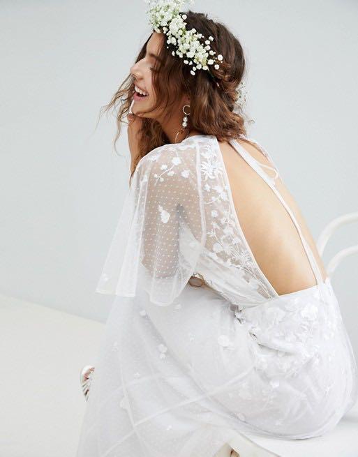 Asos edition embroidered flutter sleeve maxi wedding dress deals