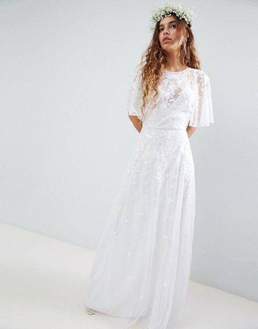 Asos edition embroidered flutter sleeve wedding dress store