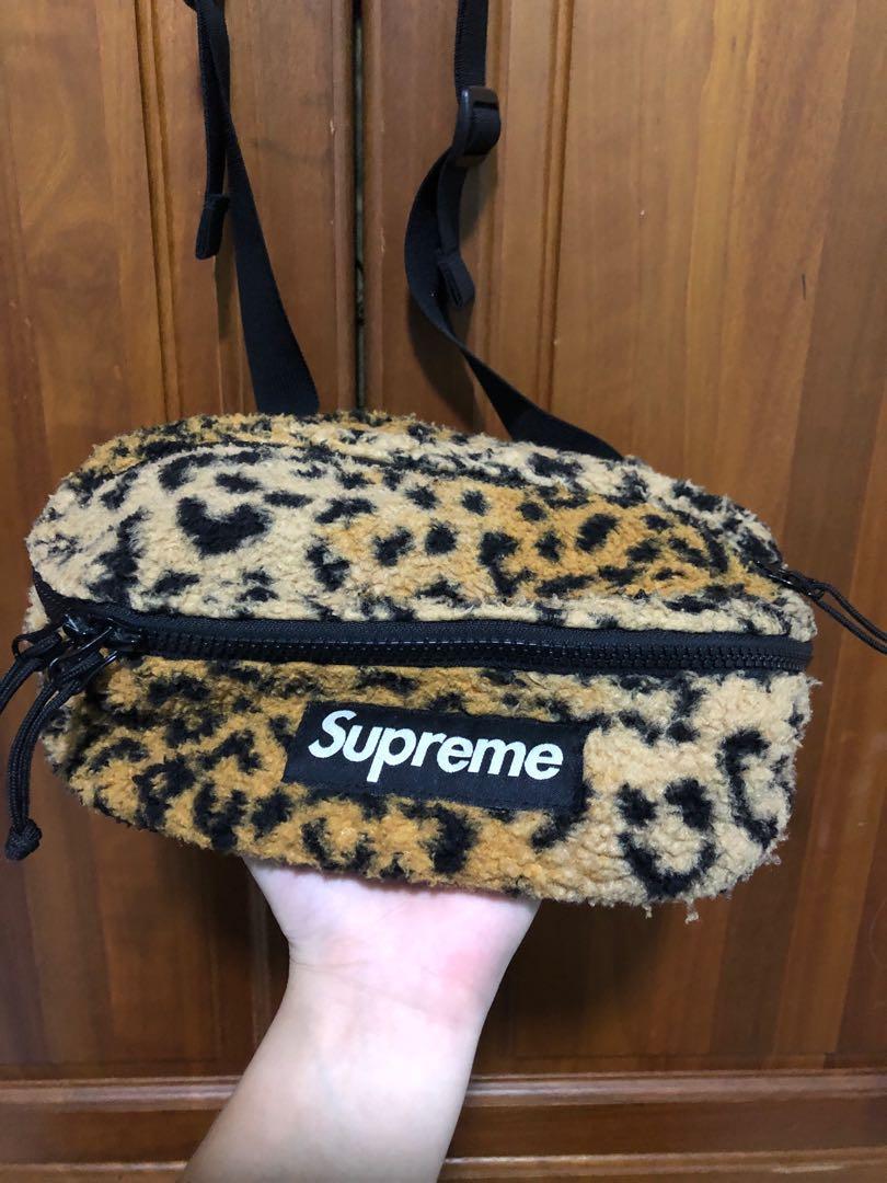 AUTHENTIC Supreme Leopard Fleece Waist Bag Women s Fashion Bags