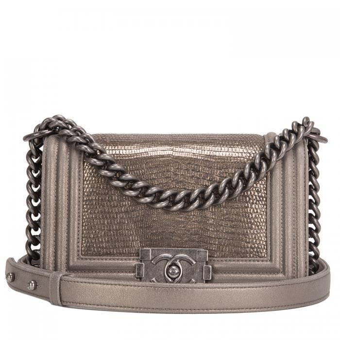 chanel boy bag (small) in antique gold with lizard skin, women's
