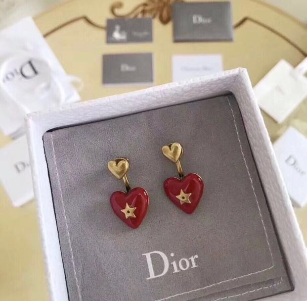 red heart star brass earrings 