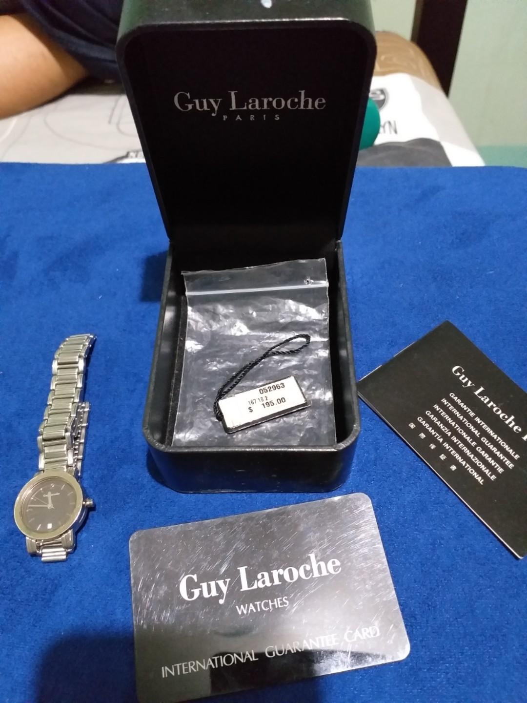 Guy laroche Paris watch (Category: Luxury Watches) located in Cavite. Submitted by indigence (Listing ID 217422414, Image 3). Description: Original Guy Laroche watch Stainless steel Working with Battery Date watch Box included With face scratches I can only check acct once in awhile so pls text if interested or for any queries 09228298958.