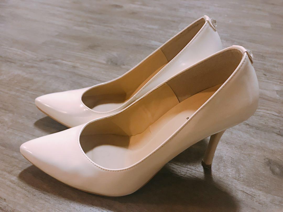 white nude heels