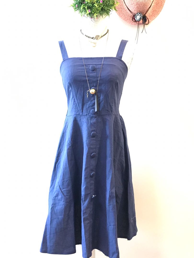 navy blue linen dress