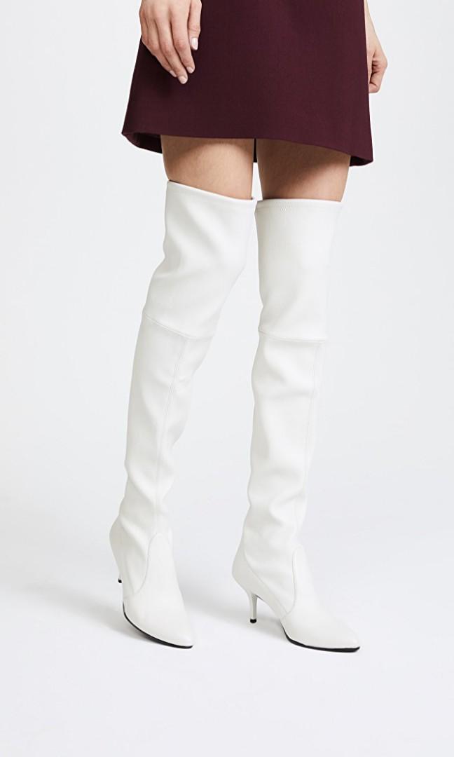Stuart Weitzman Tiemodel White Leather Boots Loafers