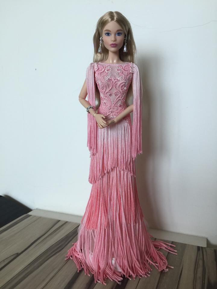 Barbie blush discount fringed gown