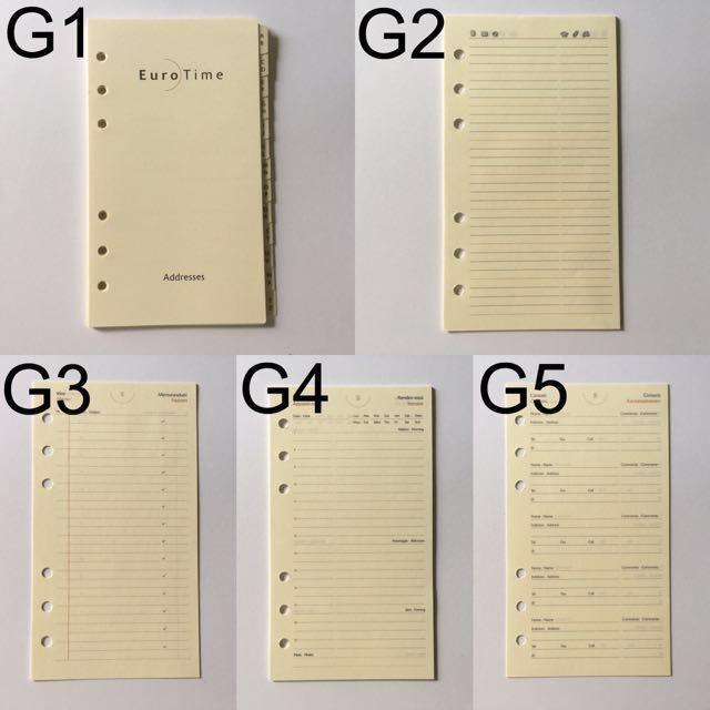 Gillio/Eurotime Inserts/Notepaper/Diary Refill for Personal/Medium Size
