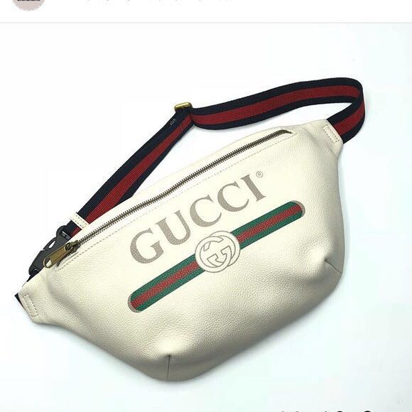 Gucci Print Belt Bag Vintage Logo Small White in Leather with Brass - US