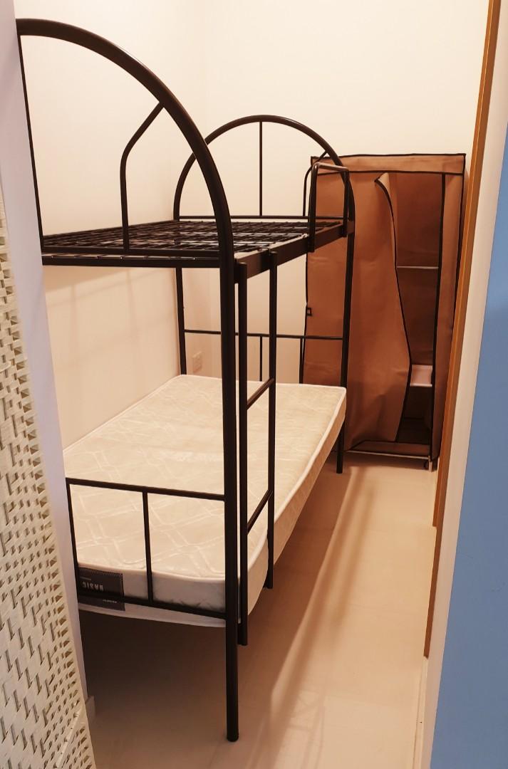 Like New Double Deck Bed With Single Mattress Woven Cabinet