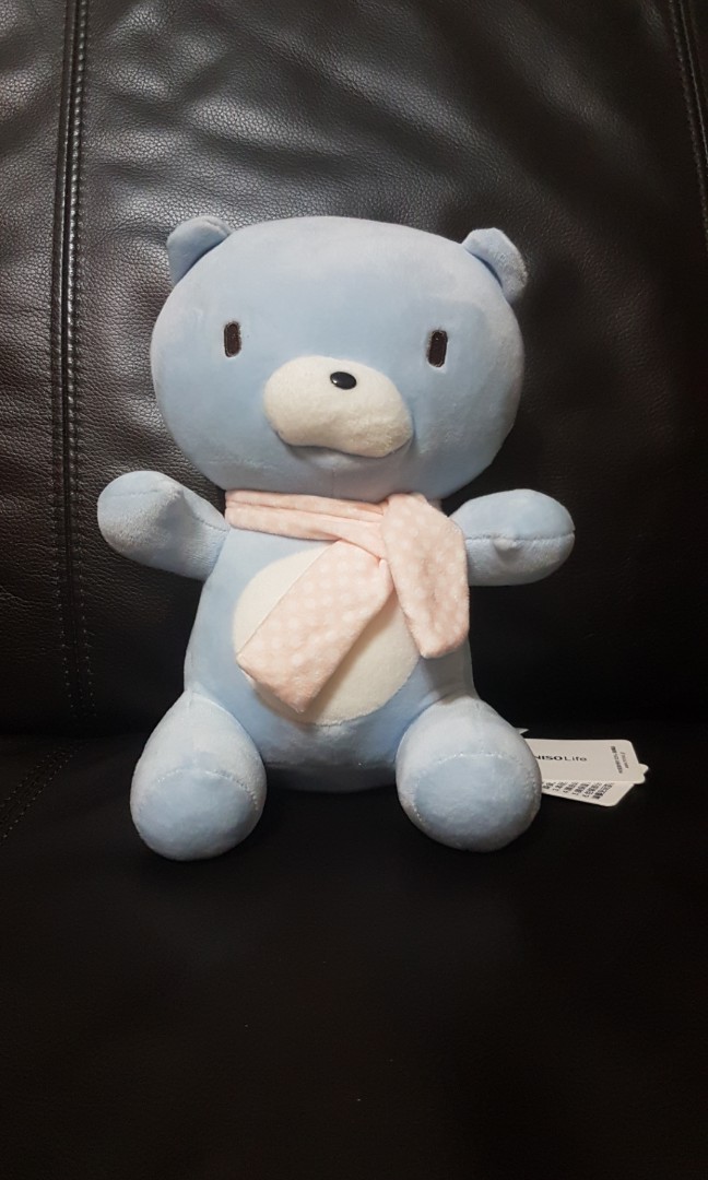 Miniso Blue Teddy Bear Stuffed Toy With Pink Scarf Hobbies Toys Toys Games On Carousell