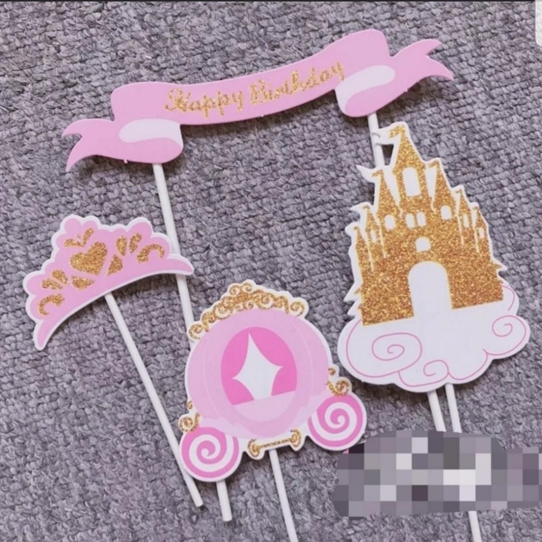 Party Supplies 4pcs Diy Princess Castle Cake Topper For Birthday