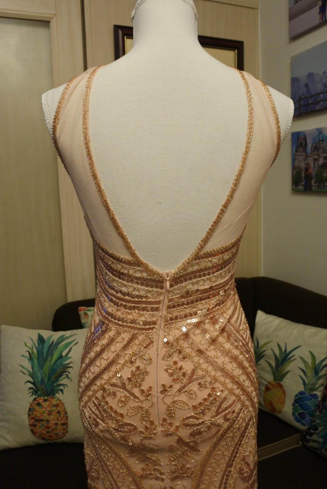 Gorgeous Rose Gold Sexy Deep V-Neck Formal Dresses with Criss-cross detail at the Wasit main image 1