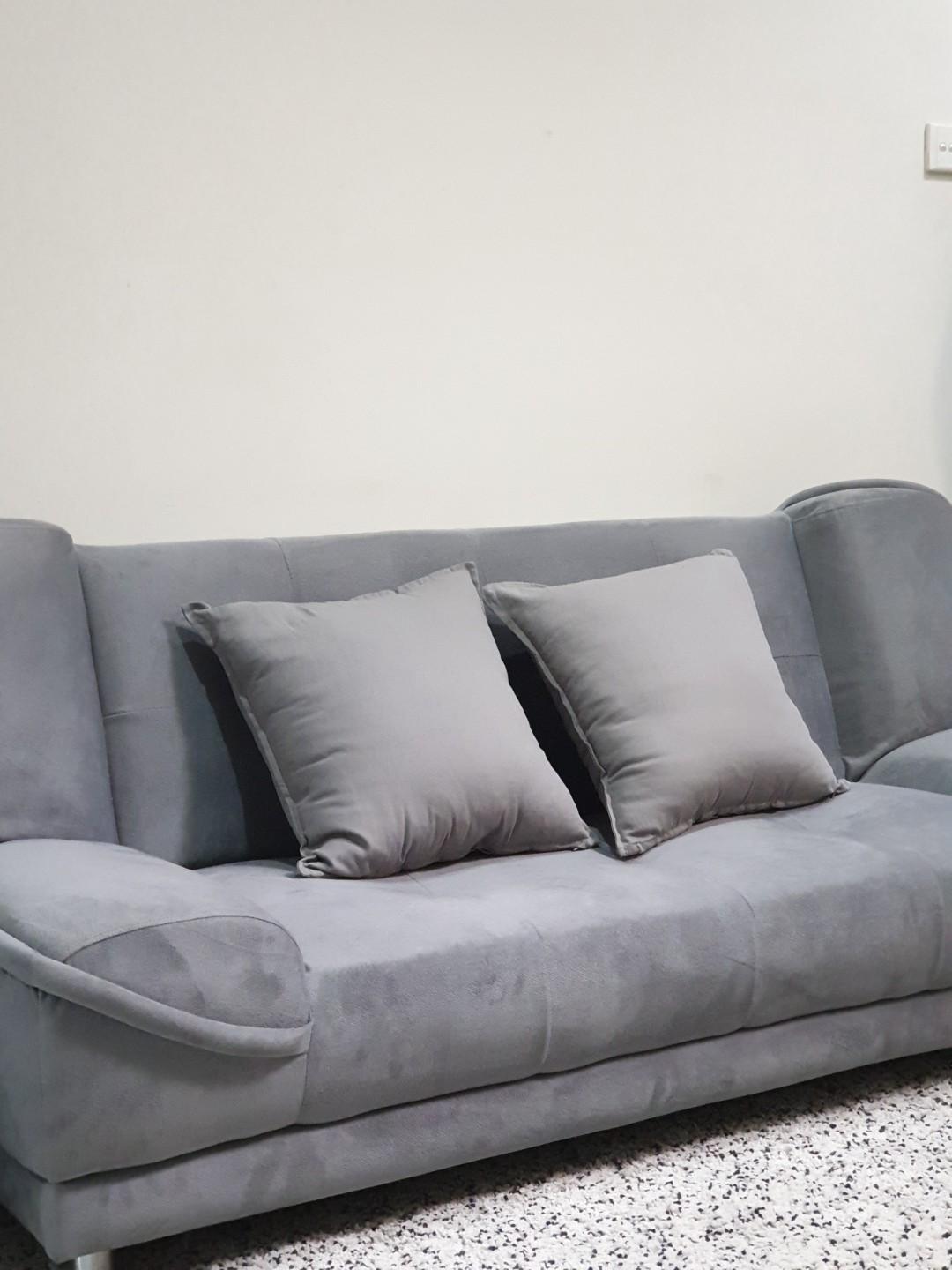 Sofa Bed Suede Abu Abu Grey Perabotan Rumah Di Carousell