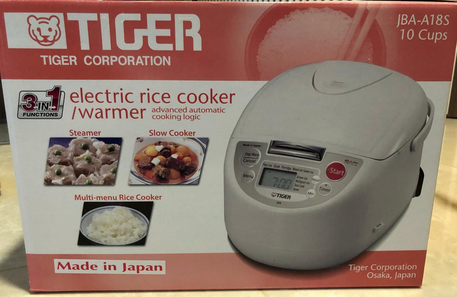 Tiger 3 In 1 Functions 10 Cups Rice Cooker JBAA18S, TV & Home