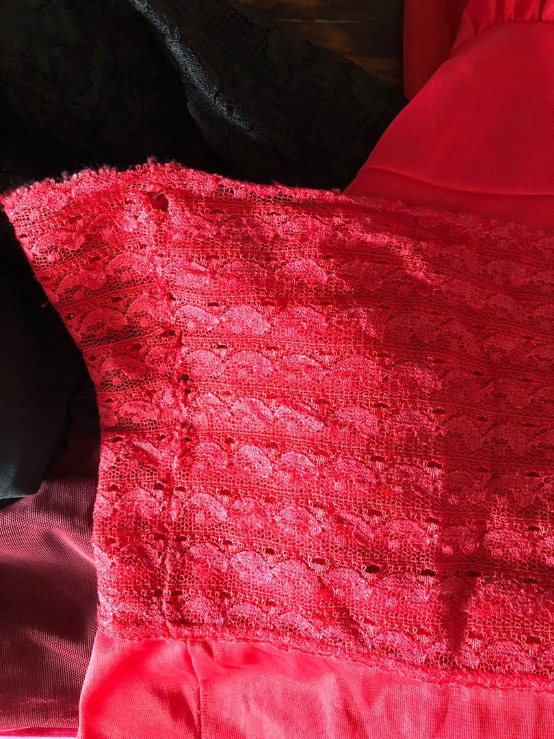 Vintage 1950s red lace and nylon dress slip, Women's Fashion, Tops