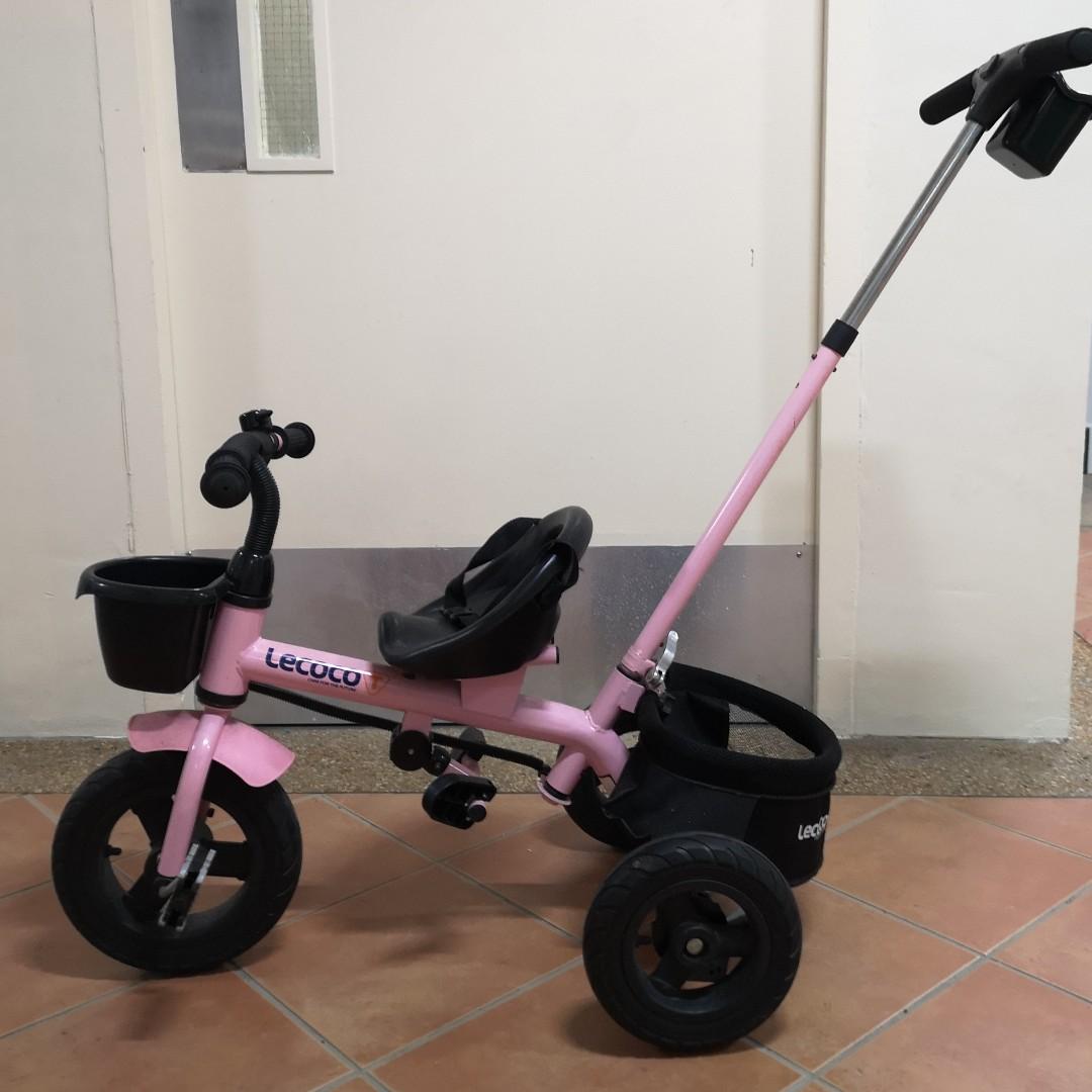 Good Condition LECOCO Tricycle Pink with pushbar bell front back baskets Sports Equipment Bicycles Parts Bicycles on Carousell