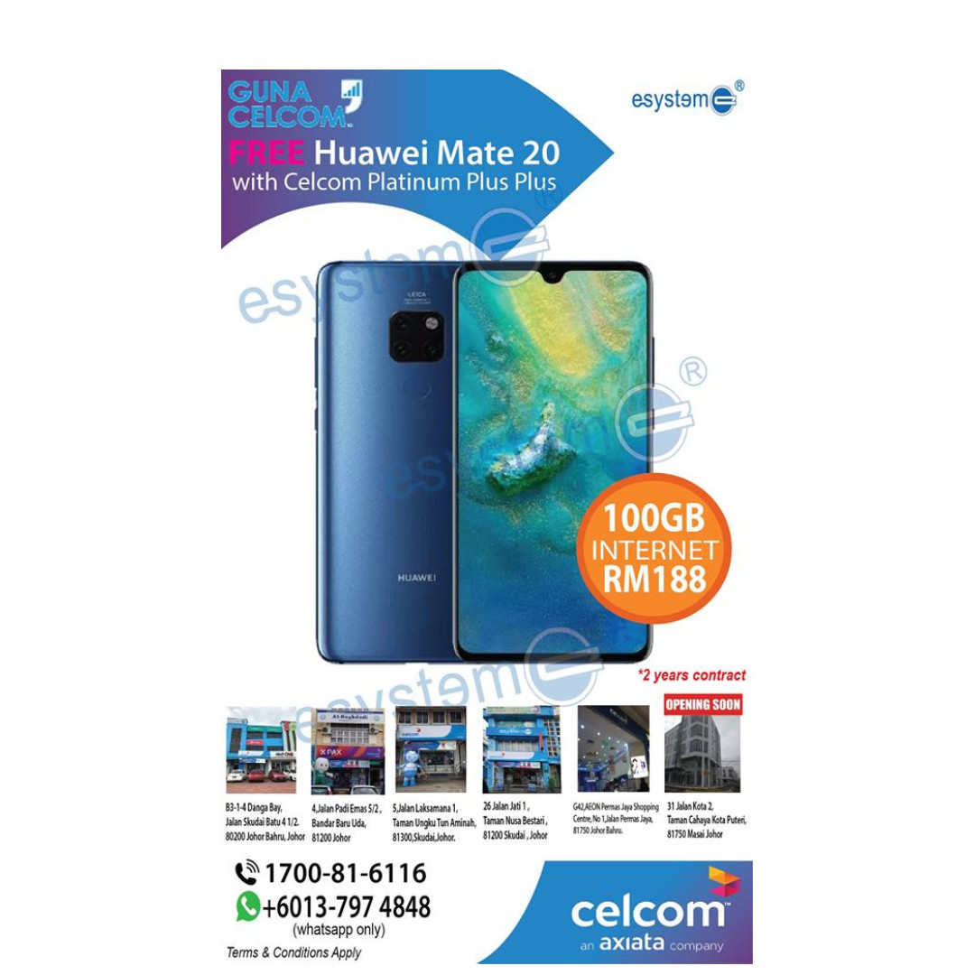 Huawei Mate 20 For Free With Celcom Mobile Platinum Plus Mobile Phones Tablets Tablets On Carousell