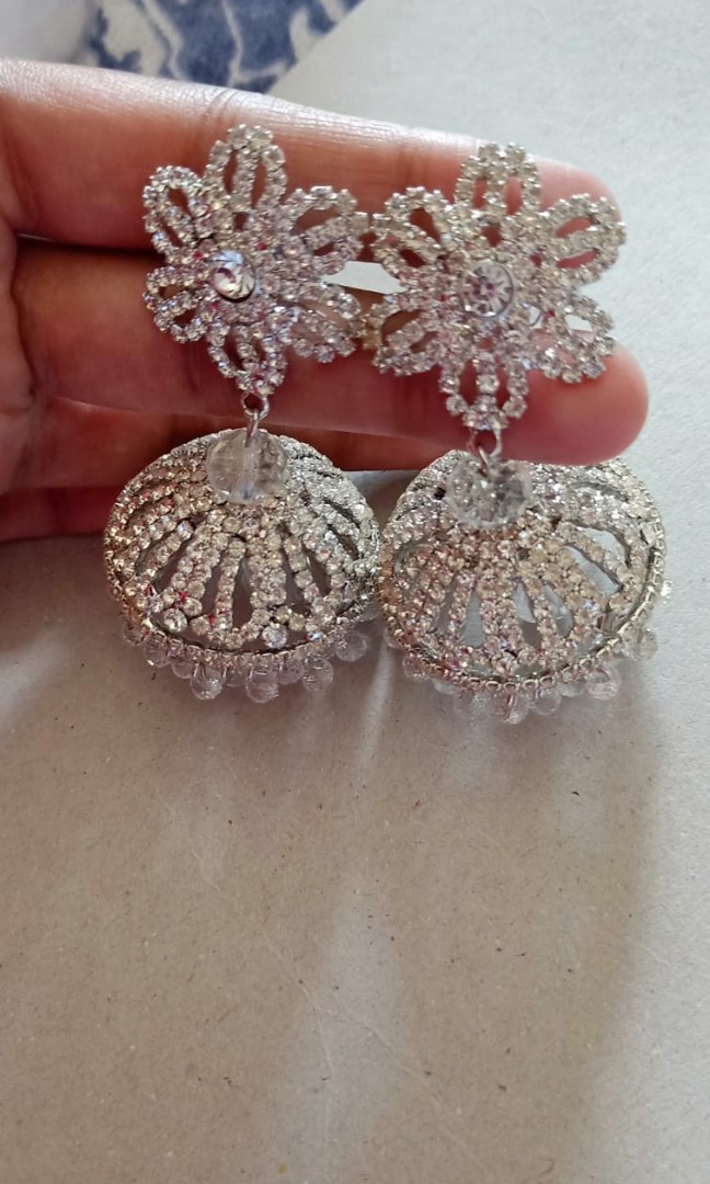 Indian design silver with white stone earring