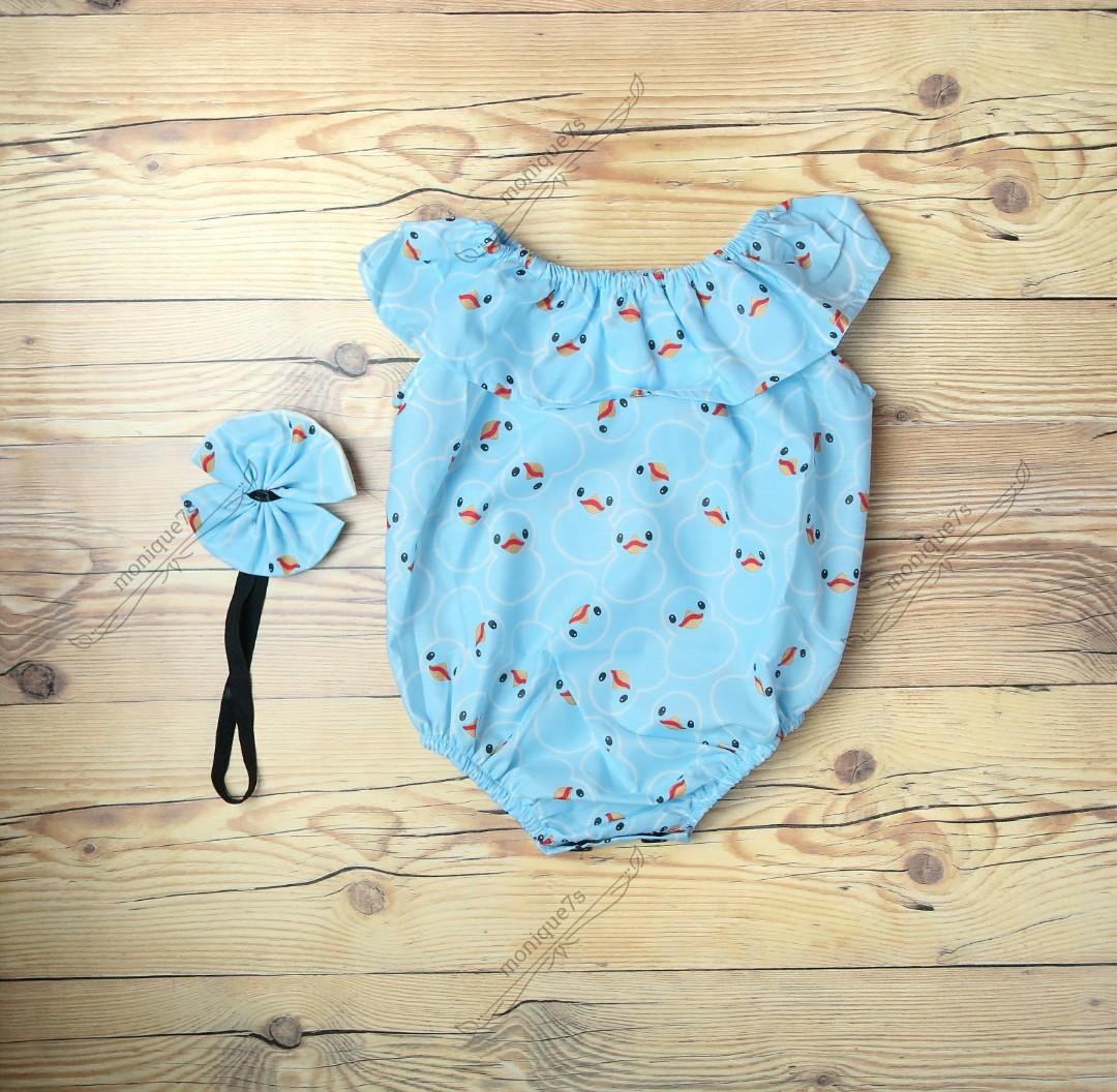 Jumper Romper Bayi Anak Motif Bebek Warna Biru Dengan Headband Bayi Anak Baju Bayi Di Carousell