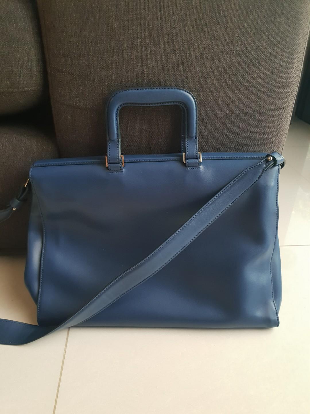 blue leather laptop bag