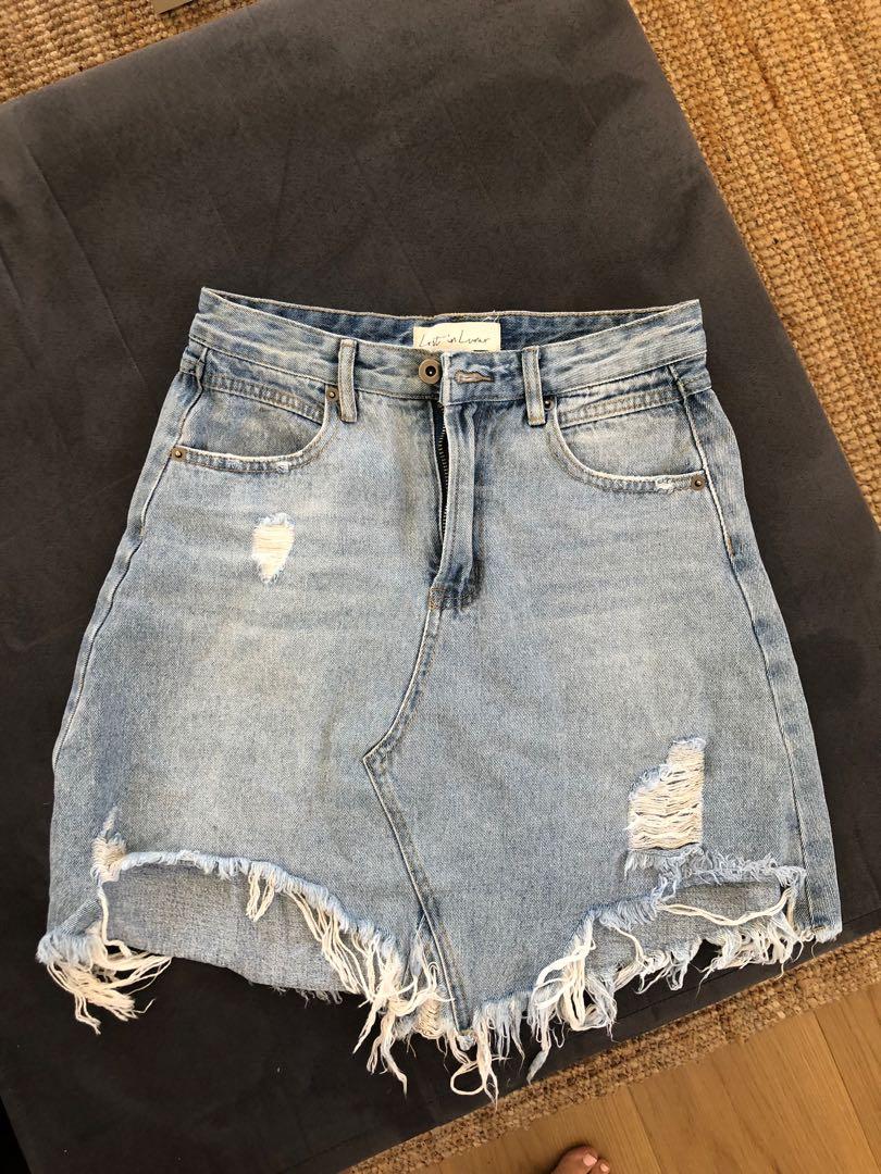 Lost In Lunar Ripped High Waisted Denim Skirt Women S Fashion