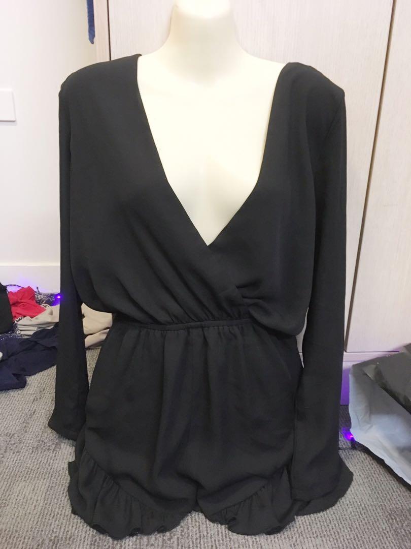 Playsuit black (Category: Clothes) located in Auckland. Submitted by born_a_petite (Listing ID 217629668, Image 1). Description: Fits size 8-10.